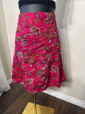 Ann Taylor Fuchsia Paisley A-Line Skirt with Black and Orange Accents
